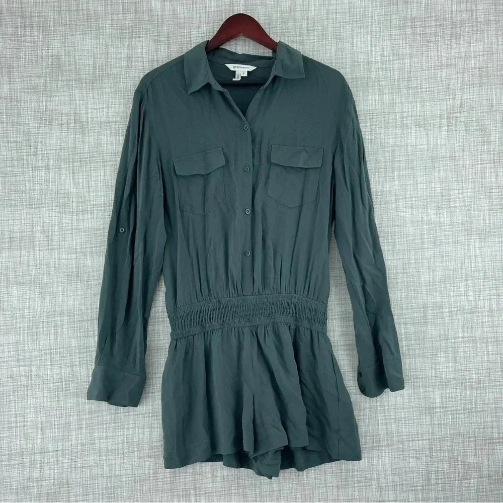 BCBGeneration Womens Size M long sleeve Green Romper 0879